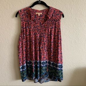 Skies Are Blue Multi Pattern Blouse Tank Top